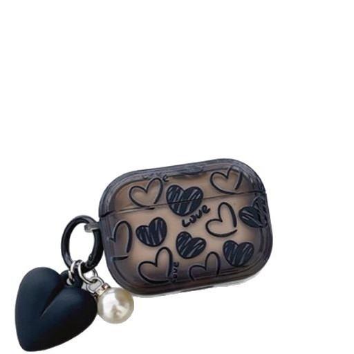 Black Love AirPods Pro1 Protective Case Apple Earphone Case 1st Generation Transparent Black 1/1st Generation All-inclusive Anti-drop