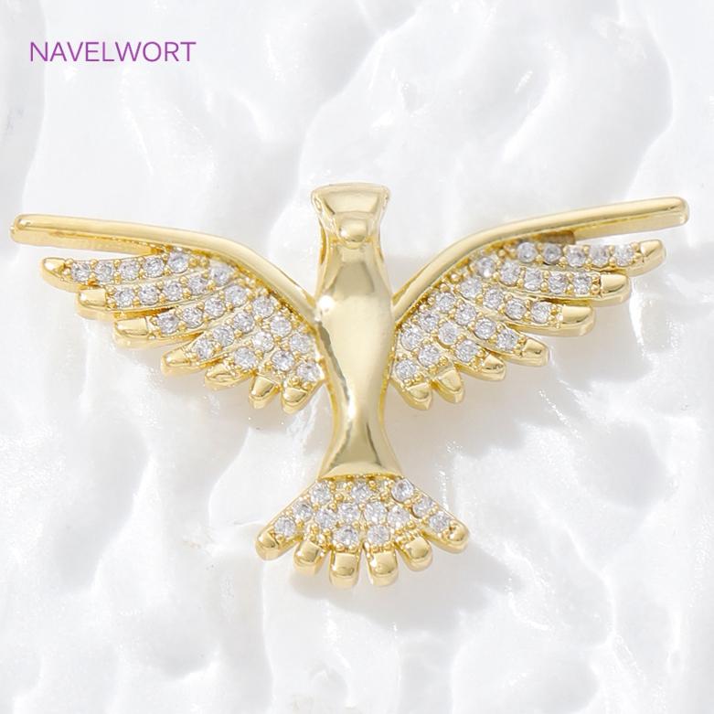 18K Gold Plated Brass Heart Wings/Bird/Dragonfly Charms Pendants For Jewelry,Decorative Pendants,DIY Necklace Making Supplies