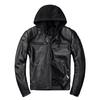 Men's First-layer Cowhide Leather Jacket with Removable Hood, Protective Gear and Pocket