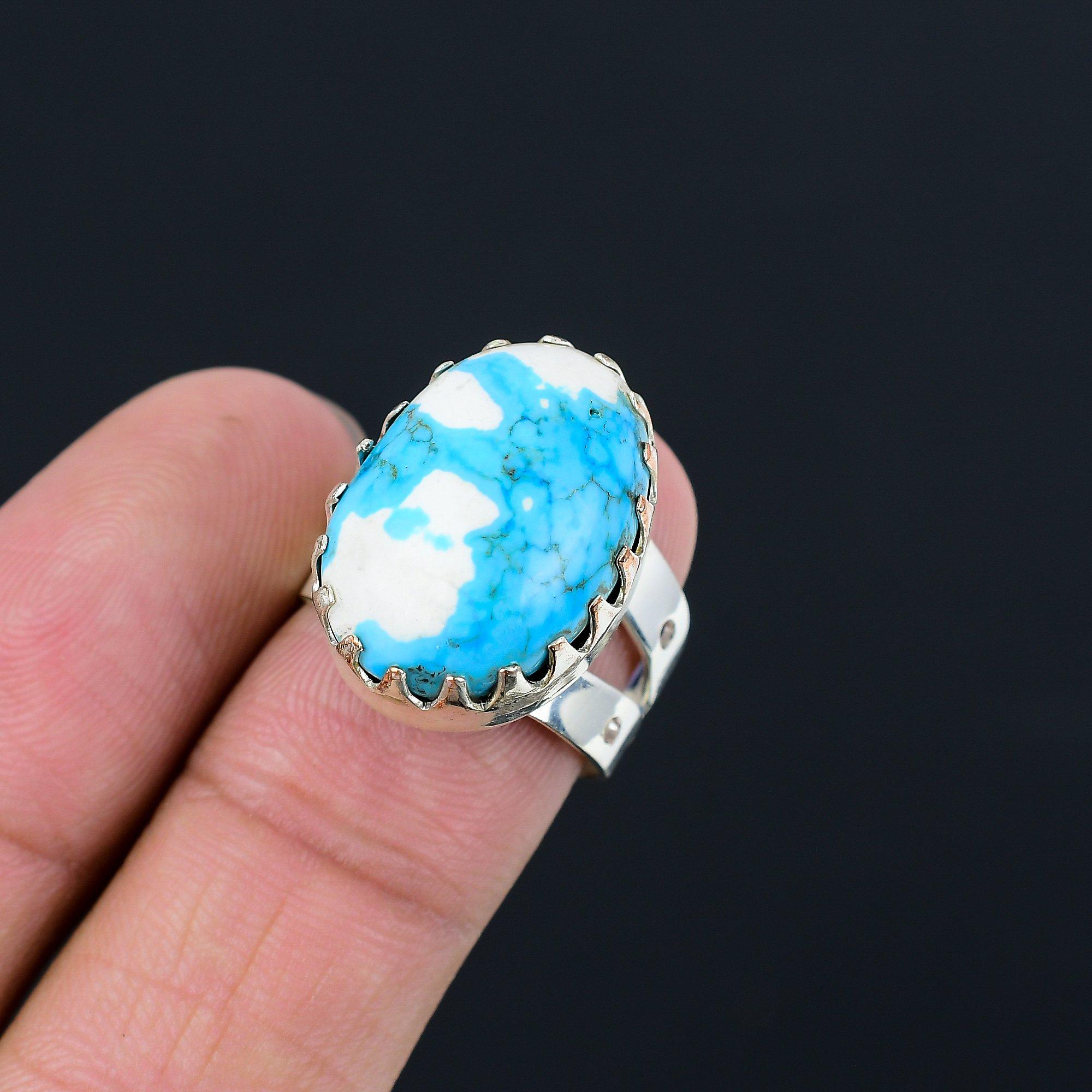 Tibetan Turquoise Stone Boho Stackable Promise Ring 925 Sterling Silver US 7.5 7.5