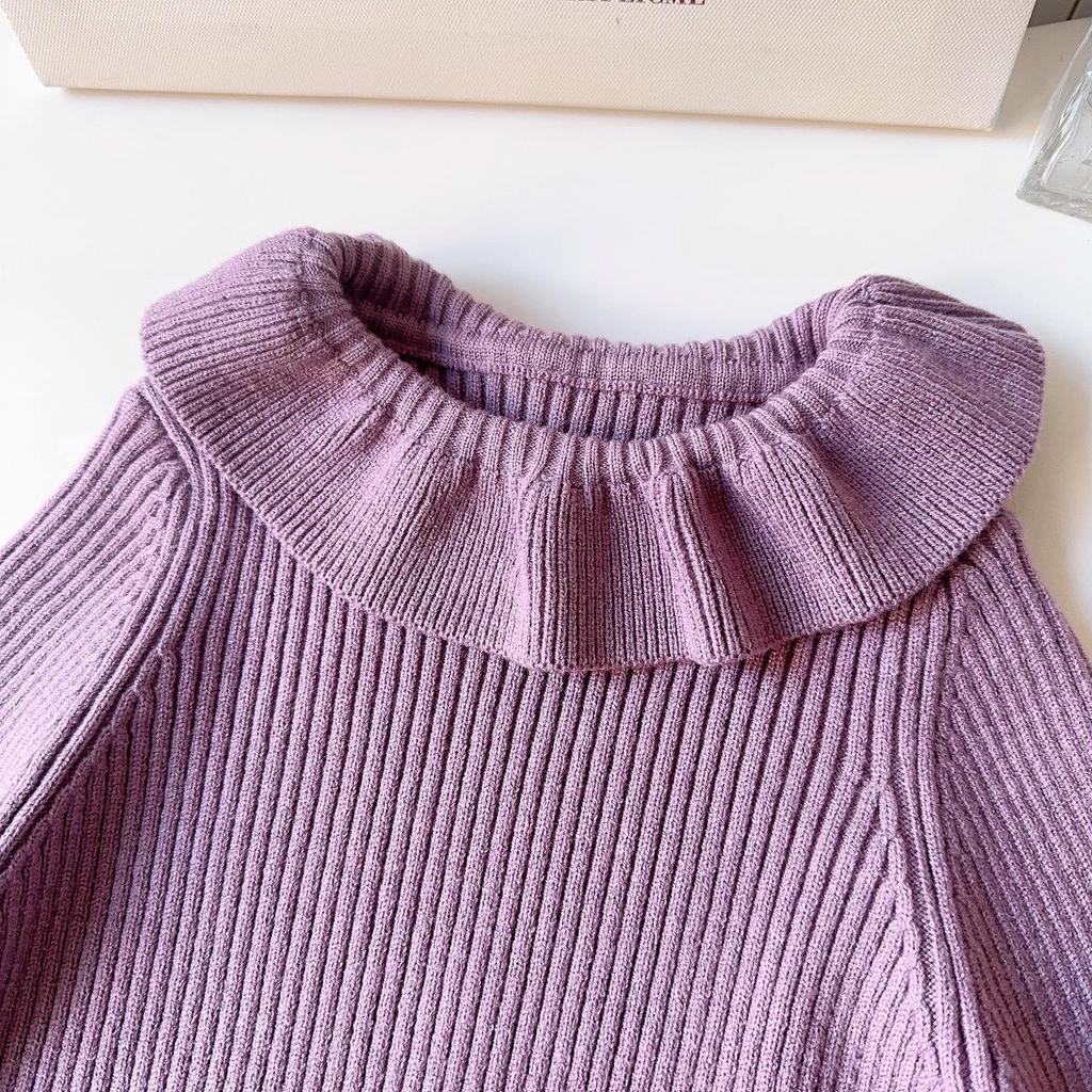 Mädchen Winter Strickpullover mit französischem Rüschenkragen