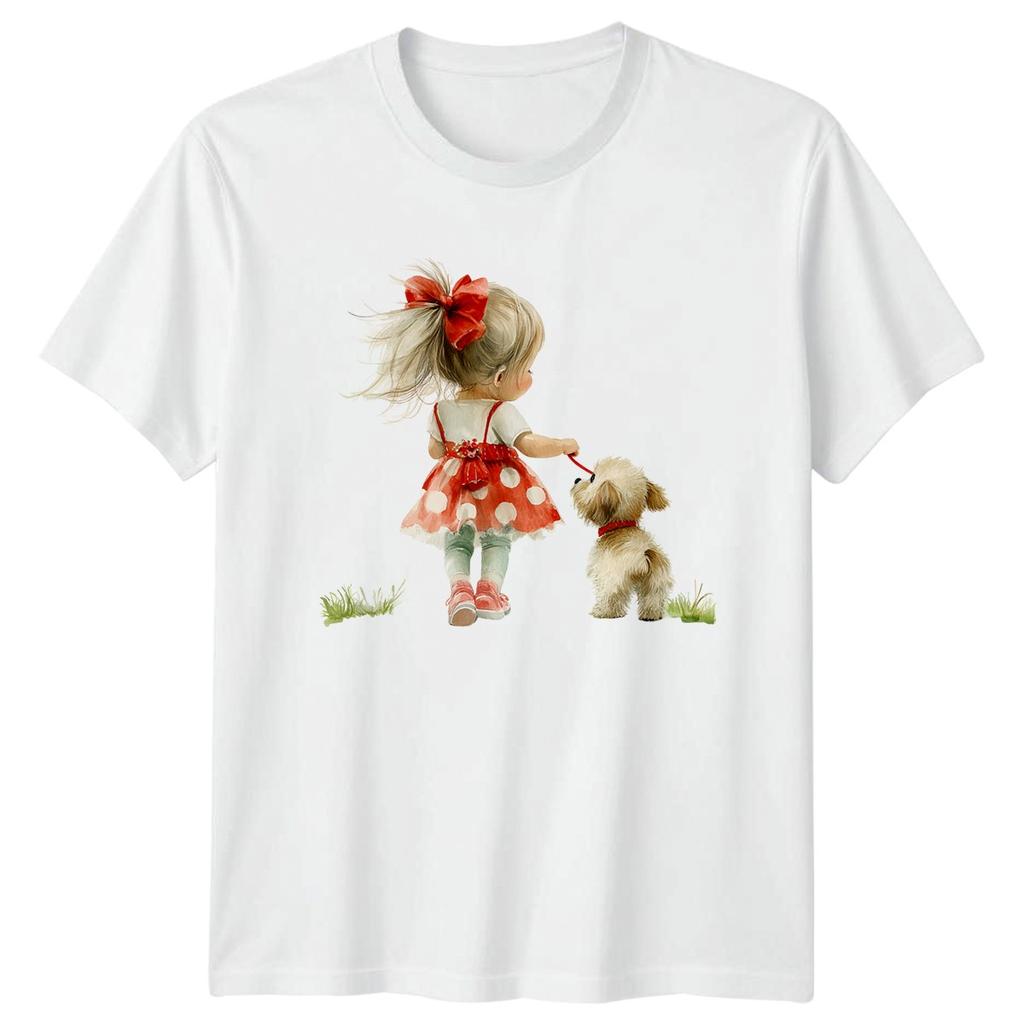Girl Dog Walking Animal Graphic Tee Unisexs Unisexs Shirt Childrens Pet Lovers