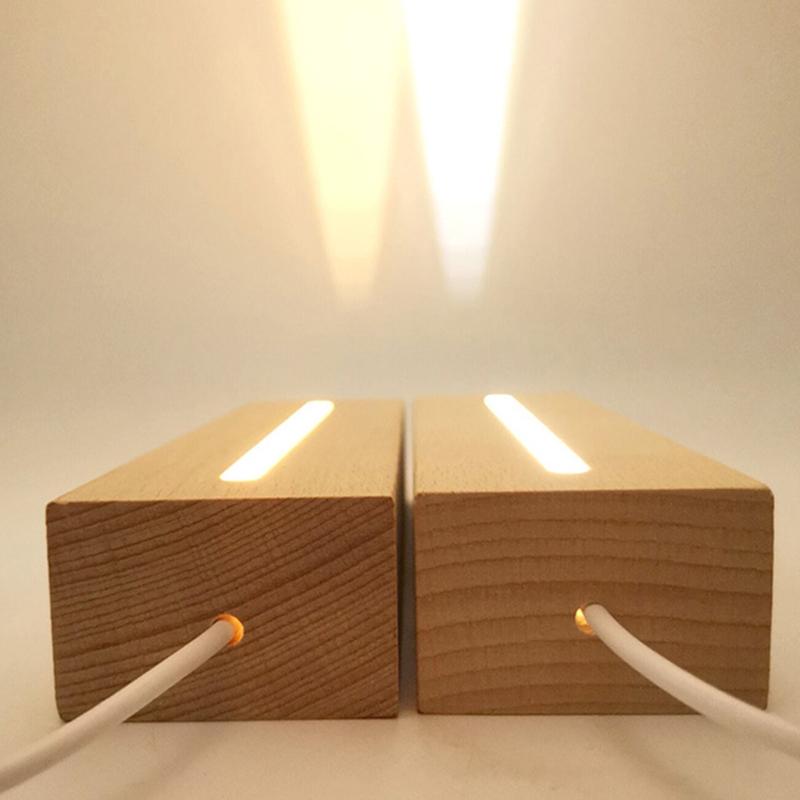 Resin Art Rectangle LED Lights Display Base Pedestal Crystal Wooden Lighted Base Stand Night LED Light Lamp Base LED
