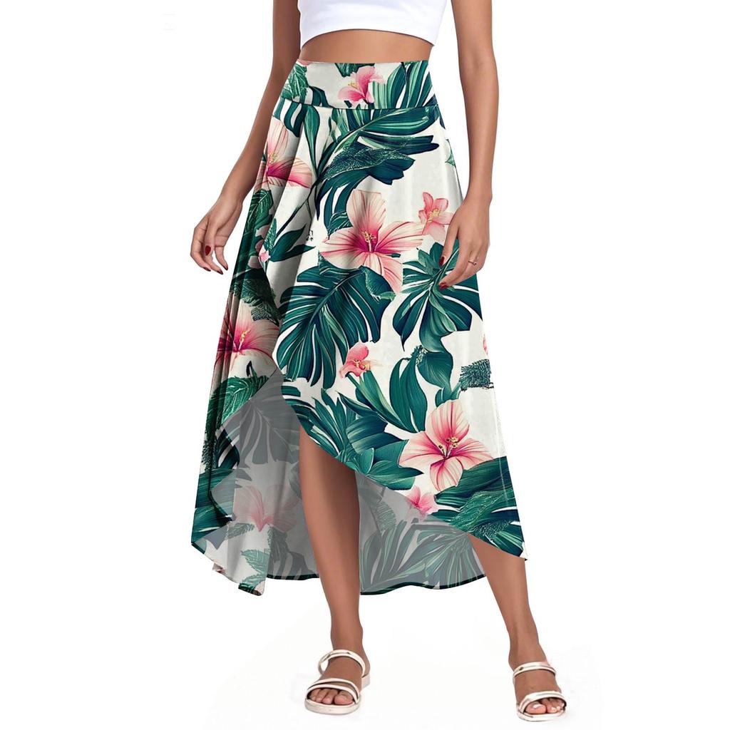 Women's Fashion Casual Printed Slit Ruffle High Waisted Fluttering Shorts Skirt