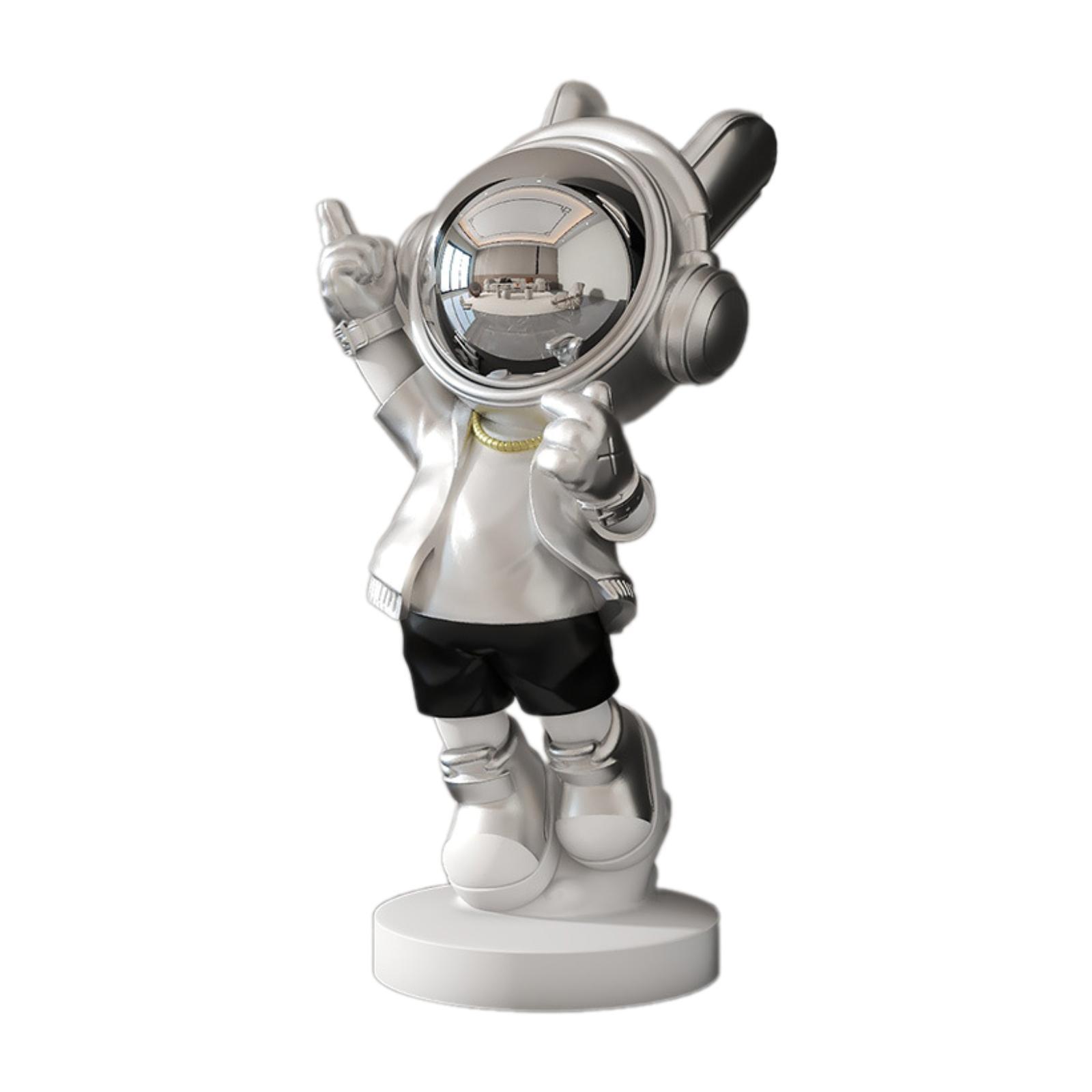 Astronaut Sculpture Collectible Resin Art Crafts Modern Statue Desktop Ornament for Entrance Shelf Fireplace Living Room Cabinet серебряный