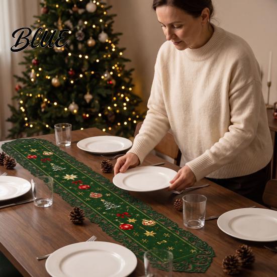 Weihnachts-Esstisch Saisonale Geschenke Rand Vintage mit Hohl-Accessoire Läufer Feiertagsläufer für die Familie