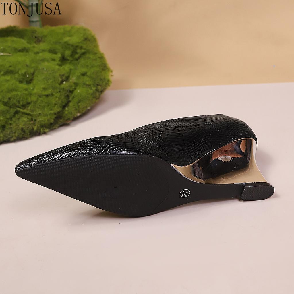 Retro Leopard Print Medium Heel Light Mouth Single Shoes Women's Cross-border Spring and Autumn Models Wedge Heel Fashion Shoes High Heels