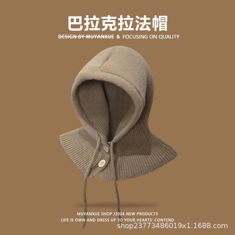 Korean balaclava hat women s winter warm hat scarf integrated knitted ear protector wool hat knitted hat хаки