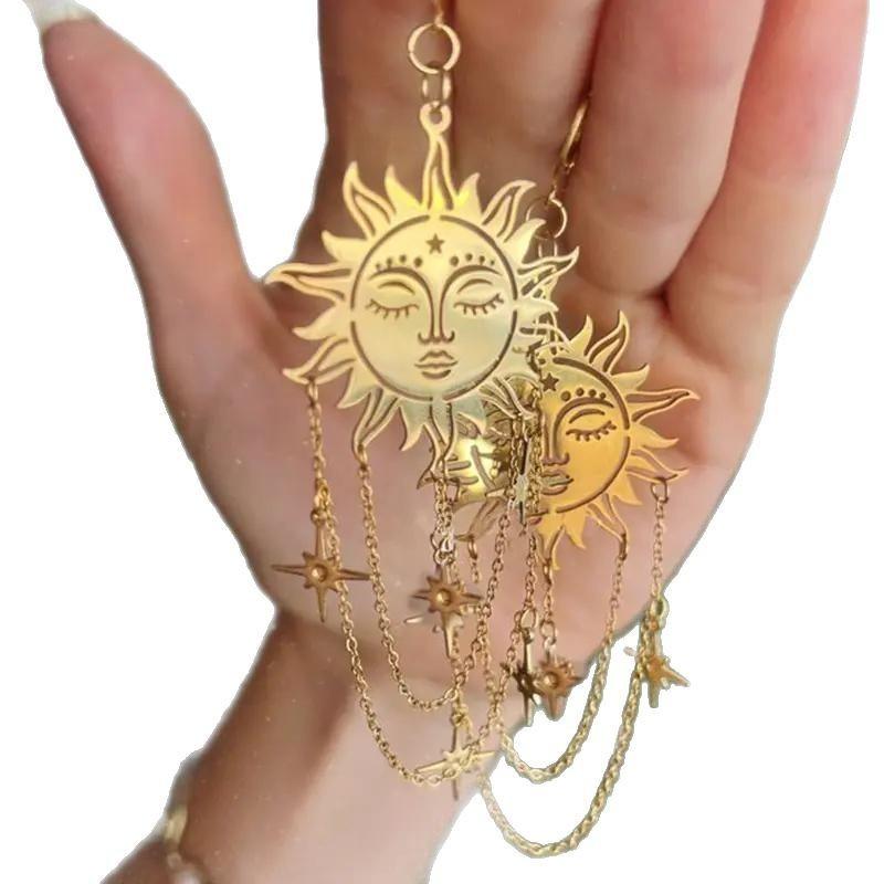 Orecchini Pendenti Boho Rame Sole e Stella con Design Geometrico Artigianale per Donna