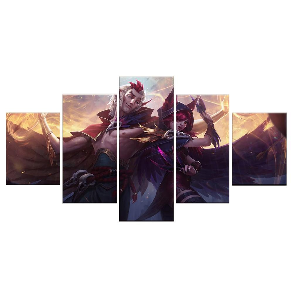 

5 фотографий League of Legends Xayah Rakan, игра, напечатанная на холсте картина для гостиной, настенный художественный декор, HD картина, художественный постер без рамки 20x35cm*2 20x45cm*2 20x55cm*1