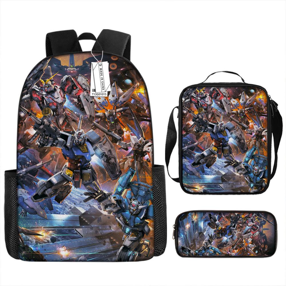 Gundam Backpack 3D Pattern Anime Backpack Student Printed School Bag Three-piece Set