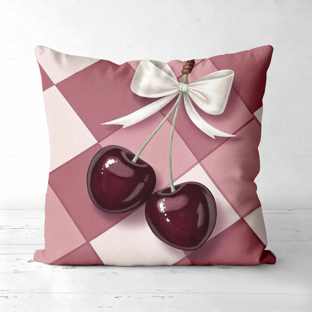 Cherry Patterned Cushions Pink Bow Decor Home Accent Polyester pillowcase, sofa decorative cushion cov Headboard Pillow