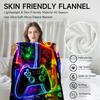 1 Piece Neon Game Controller Theme Flannel Blanket, Perfect for Sofa, Bed, Office. Ideal Gift for Family, Friends, Holidays.