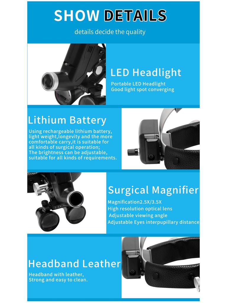 Dental & Medical Head-Mounted Magnifier with 5W Strong Light for Surgery and Orthopedics