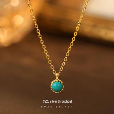 Banyan Tree S925 Silver Turquoise Pendant Women's Necklace - Elegant Japanese & Korean Retro Clavicle Chain Trend