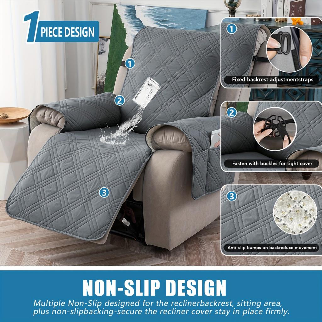 Waterproof Recliner Cover, Non-slip Recliner Cover with Pockets, Pet Scratch-proof Sofa Cover, Washable Furniture Protective Film, Easy To Install