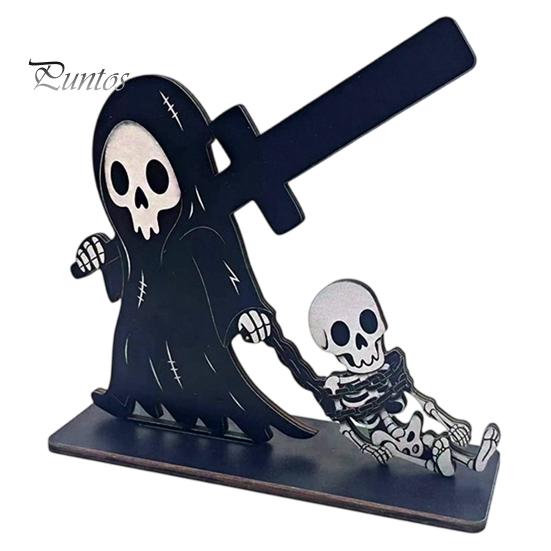 Dark Theme Table Organizer Halloween Wooden Napkin Holder, Ghost Pumpkin Skeleton Cat Bat Tissue Dispenser, Waterproof Gothic Room Decor Tabletop for