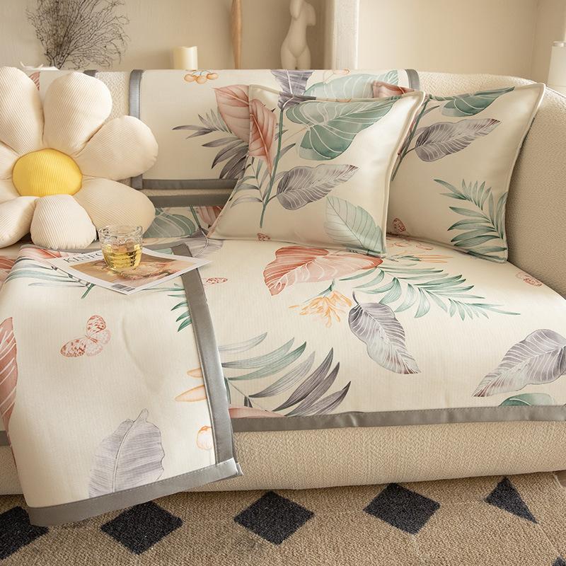 Light Luxury Style American Summer Cool Feeling Ice Silk Mat Sofa Cushion Living Room Dirt Resistant Protection Sofa Cool Cushion Washable