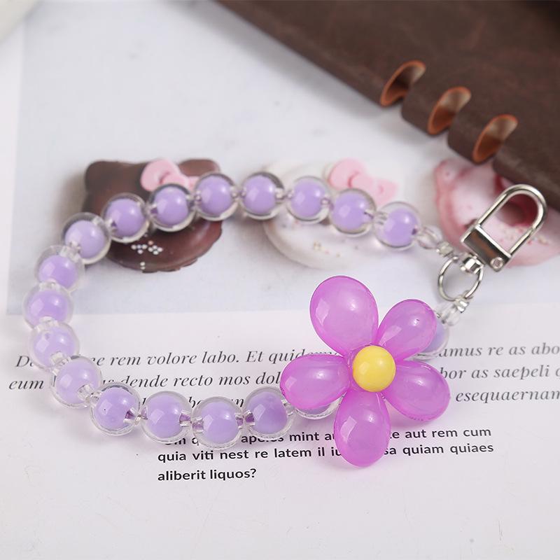 Handmade Beaded Macaron Phone Lanyard with Floral Charm
