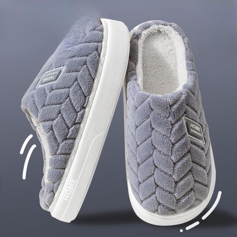 

Новые утепленные хлопковые туфли для женщин, плюшевые тапочки на толстой подошве с противоскользящим покрытием для дома Fits 43-44 серый