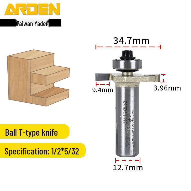 Taiwan Yaden T-Type Ball Bearing Edge Trimmer & Slotting Cutter for Woodworking