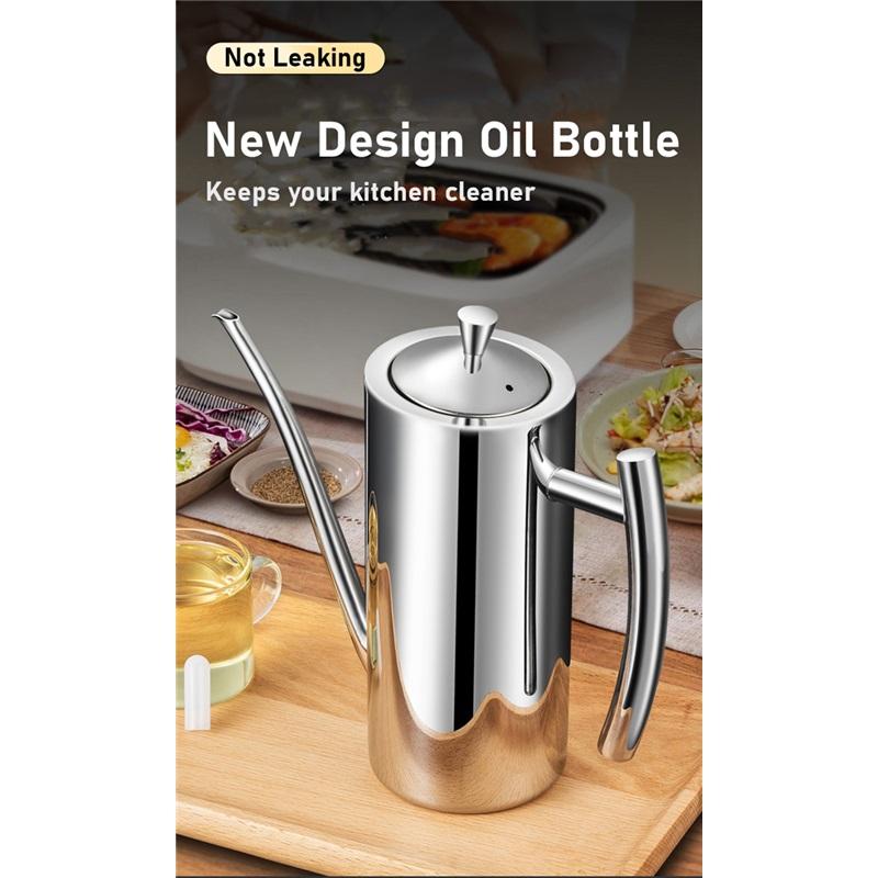 SUS304 Stainless Steel Oil Dispenser  Bottle Leakproof Cruet with Spout Easy Precision Pouring of Olive Oil Vinegar and Grease
