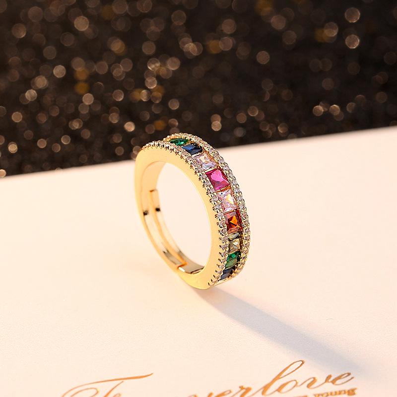 Women's Luxury Colorful Zircon Open Ring - High-End Fashion Design