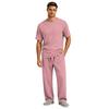 Men's Short Sleeve Pajama Set with Button Crotch and Elastic Waist Drawstring Pants for Sleepwear