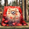 1pc Pomeranian Love Hearts Outdoor Flannel Blanket , Machine Washable Perfect Gift for Birthday , Holiday Travel Accessory , Durable Material