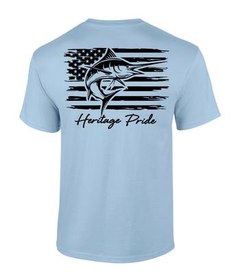 Heritage Pride Marlin Tiefseeangel Amerikanische Flagge Kurzarm-T-Shirt
