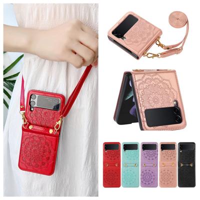 Mandarava Flower Crossbody Case for Samsung ZFlip7/6/5/4 - Foldable Screen Protective Cover with Lanyard