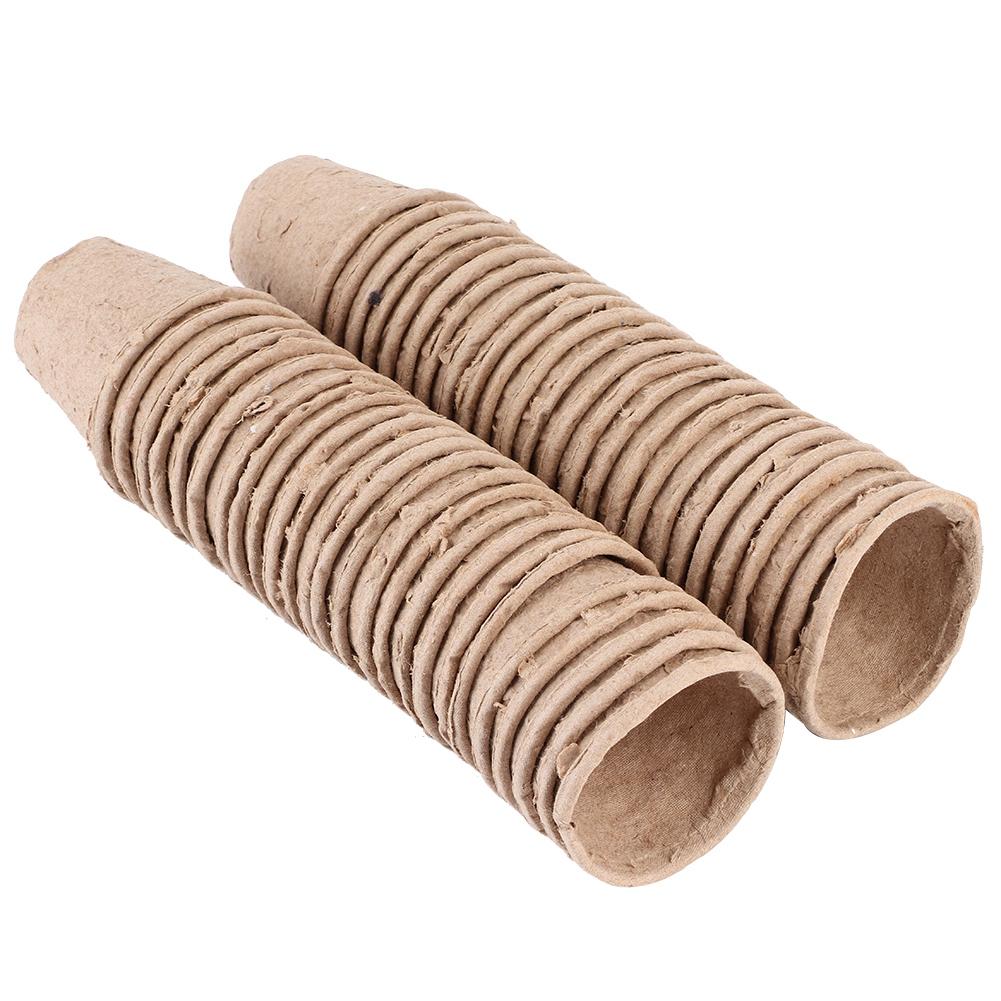 50Pcs 6x6CM Round Degradable Paper Pulp Peat Pots Plant Nursery Cup Use for Gardening