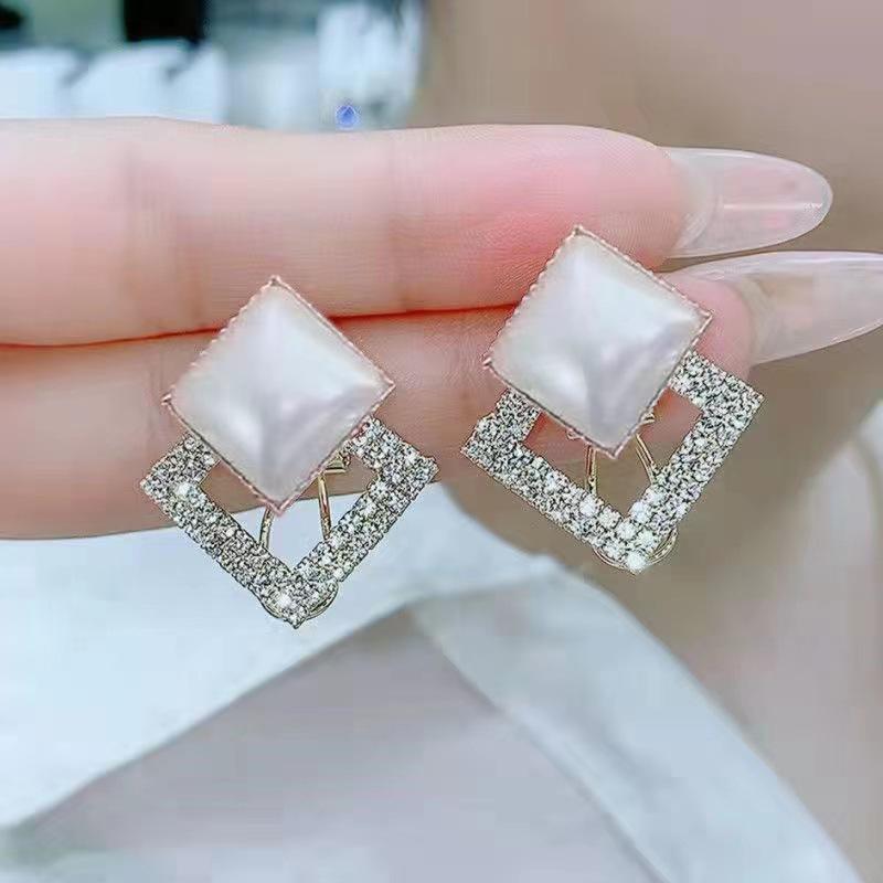 2022 Trendy 925 Silver Double Rhombus Crystal Stud Earrings