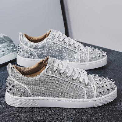 Trendy Shoes European And American Fashion Silver Face Low-Top Dingtalk Casual Board Shoes Lace-Up Shallow Shoes Rivet Men'S Shoes