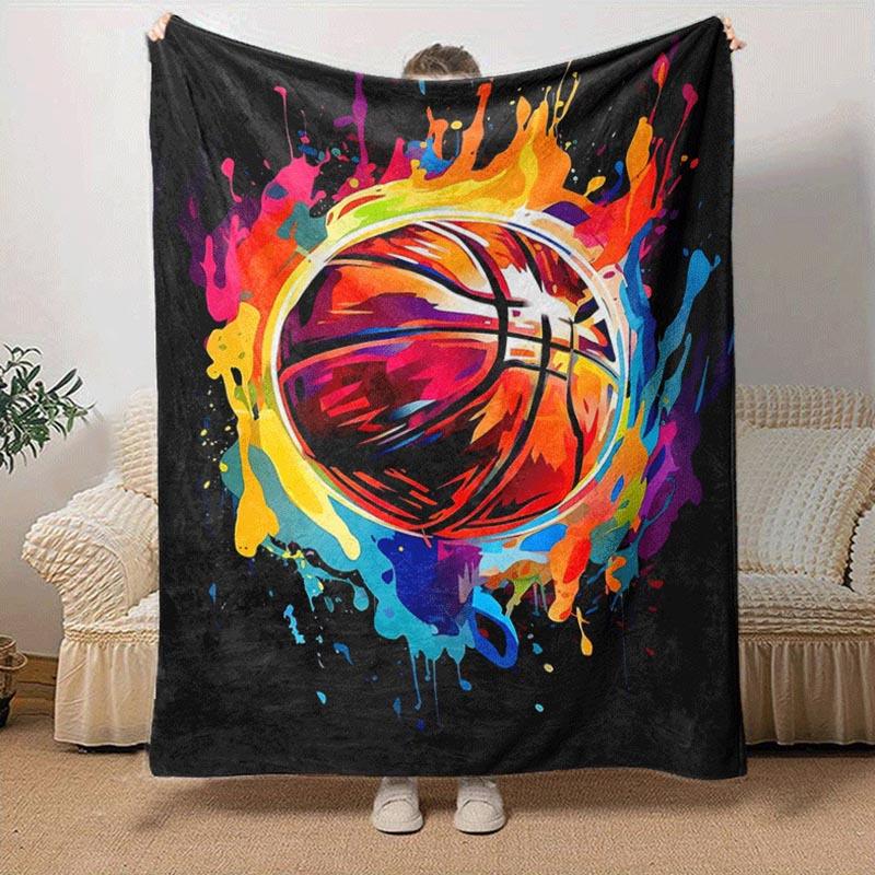 1pc Basketball Printing Lightweight Flannel Blanket, Comfortable and Warm Blanket, for Camping Sofa Bed and Couch Office, In All Seasons