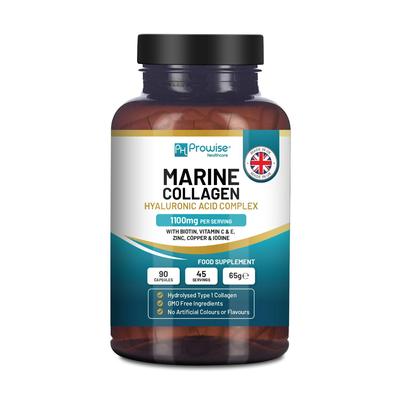 Mořský kolagen s komplexem kyseliny hyaluronové 1100mg 90 kapslí I pro ženy a muže vyrobil jsem v Británii od Prowise