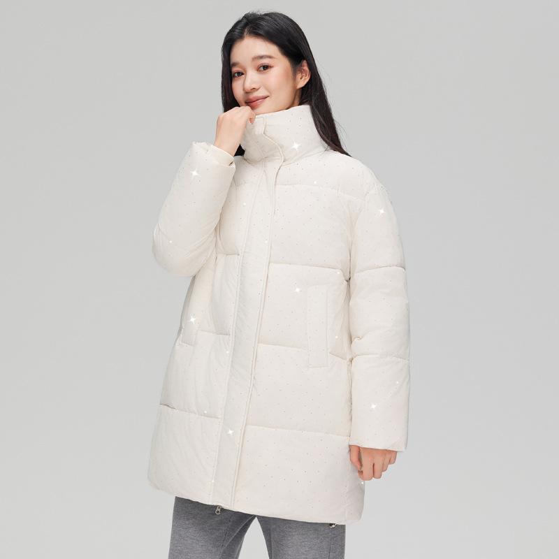 New Down-padded Jacket for Women In Winter, Star-studded Student Thickened Cotton-padded Jacket, Mid-length, Stylish and Shiny Cotton-padded Jacket M
