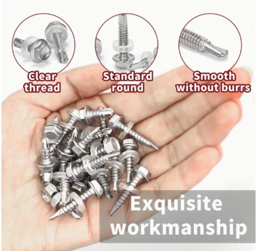 Self-Tapping Screws 410 Stainless Steel Hex Head Screws with Rubber Washer Ring Metal Self Drilling Screw for Hex Socket Wrench