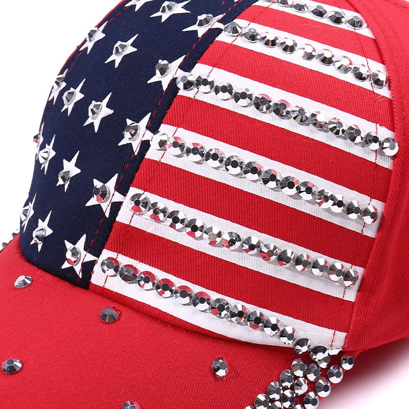Rhinestone Embellished Star & Stripe Fashion Baseball Cap - Stylish Summer Street Style Trucker Cap for Sun Protection