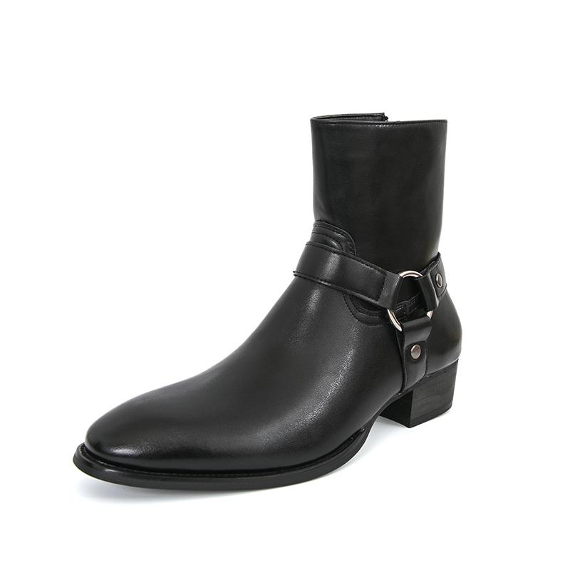 Móda Podzimní Módní Značka Pánské Prodyšné Outdoorové Kovbojské Boty Klasické Černé Pánské Pohodlné Boční Zip Špičaté Vysoké Kožené Boty