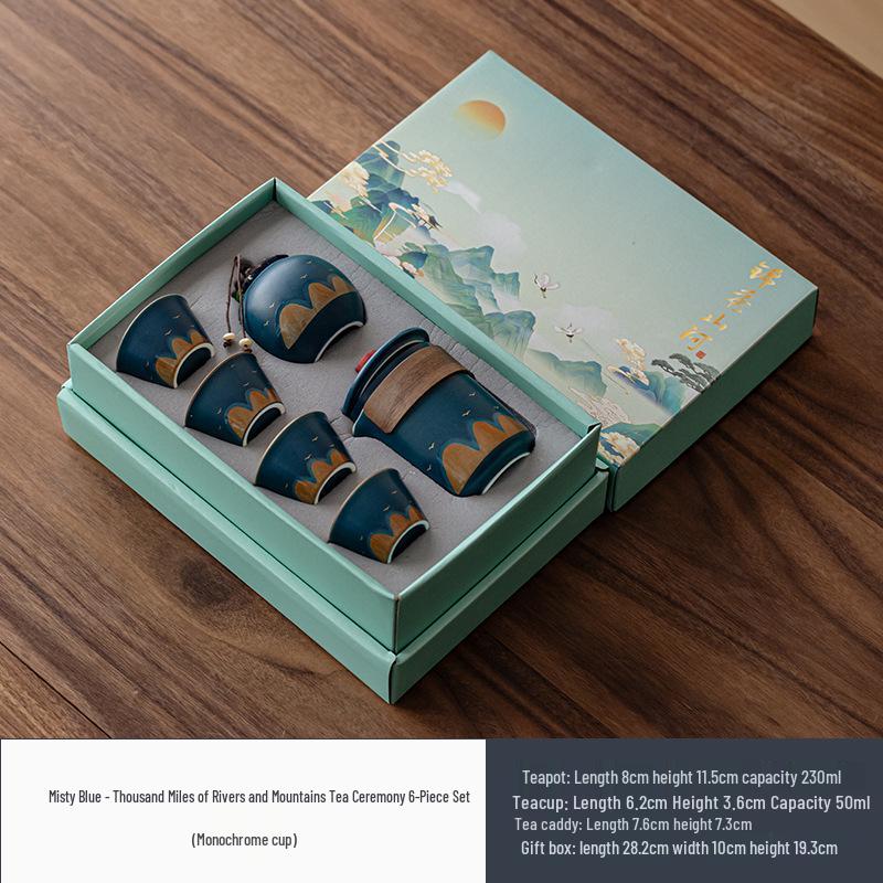 Thousand Li Mountains & Rivers Kung Fu Tea Set Gift Box - Cultural Souvenir with Custom Logo