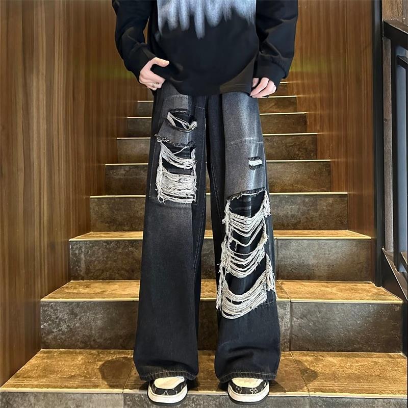 Women's High-Waisted Wide-Leg Ripped Jeans - Autumn Niche Design, Loose, Straight Slimming Style