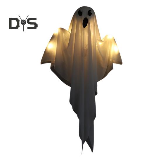 Halloweenská závěsná dekorace duch zářící bílý duch se světlem provázku Vnitřní venkovní světelná rekvizita duchů pro vystavení strašidelného domu na večírku