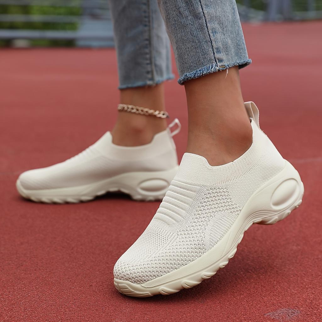 Women's Breathable Slip-On Platform Sneakers  Cushioned Comfort Low-Top Casual Shoes with Non-Slip EVA Sole Cushioned Comfort Sole