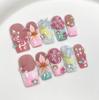 10Pcs Handmade Coffin Press On Nails, French Gradient 3D Flower & Starfish False Nails