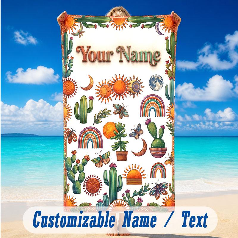 Fantasy Magic Theme Beach Towel Personalized Custom Name & Text Soft Quick Dry Beach Towel for Swimming Travel