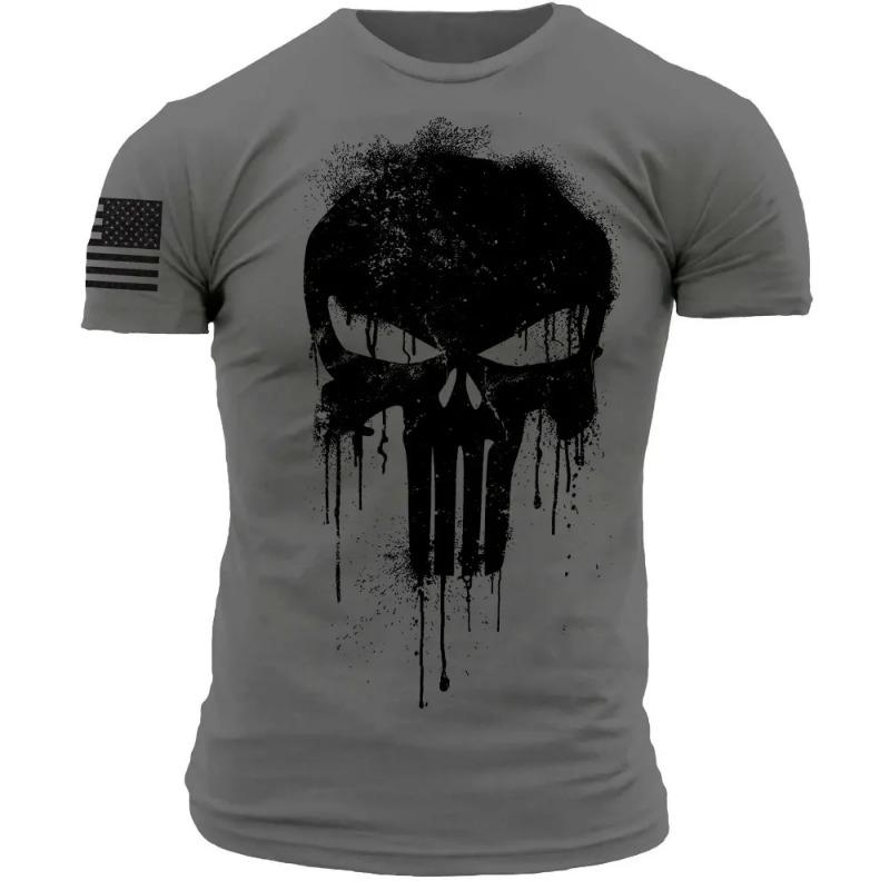 Camiseta de manga corta para hombre con estampado patriótico militar de calavera impresa en 3D