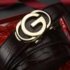 Male Alligator Pattern Leather Belt Imitation Steel Alloy Large G Letter Automatic Buckle, Light Luxury