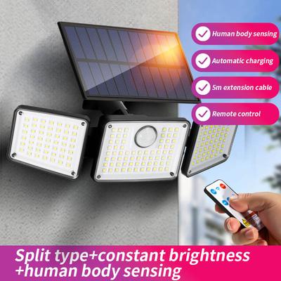 Solar Hofleuchte 164LED Intelligente Induktion, Außenbeleuchtung Wandleuchte Eingang Garten, 3-Kopf Integrierte Wandleuchte mit Fernbedienung