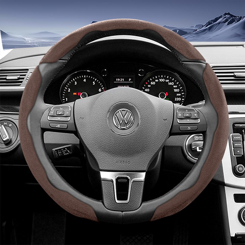 Suitable for Volkswagen Sports Suede Steering Wheel Cover with Split Snap-On Design for Tiguan Golf T-Roc Polo Passat Jetta Id.3 Id.4 